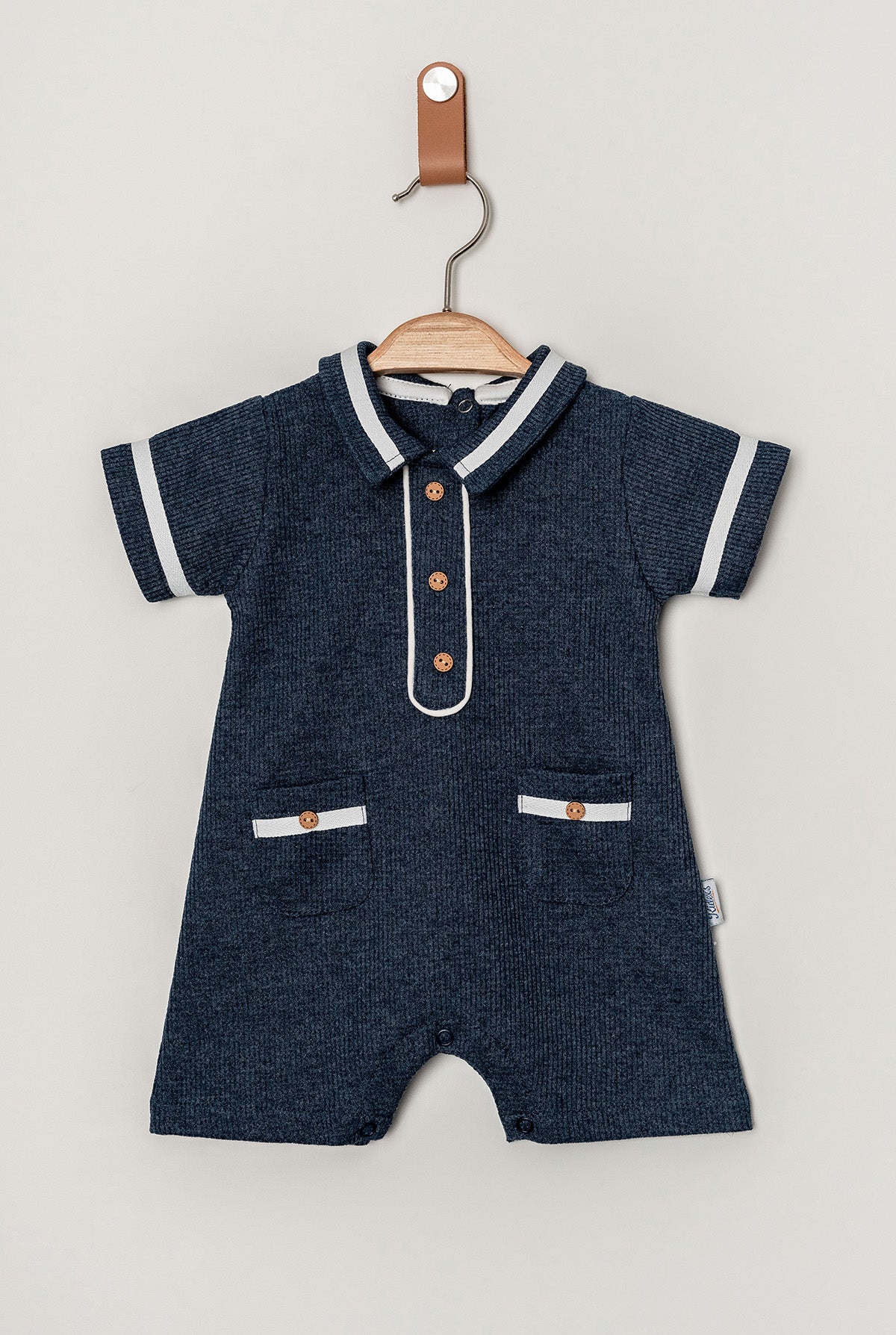Erkek Bebek Yazlık Polo Yaka Düğmeli Tulum Cepli Model 3-12 Ay
